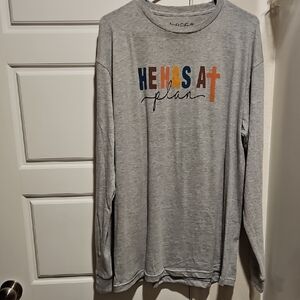 Gray Long Sleeve Shirt with Colorful Text Design